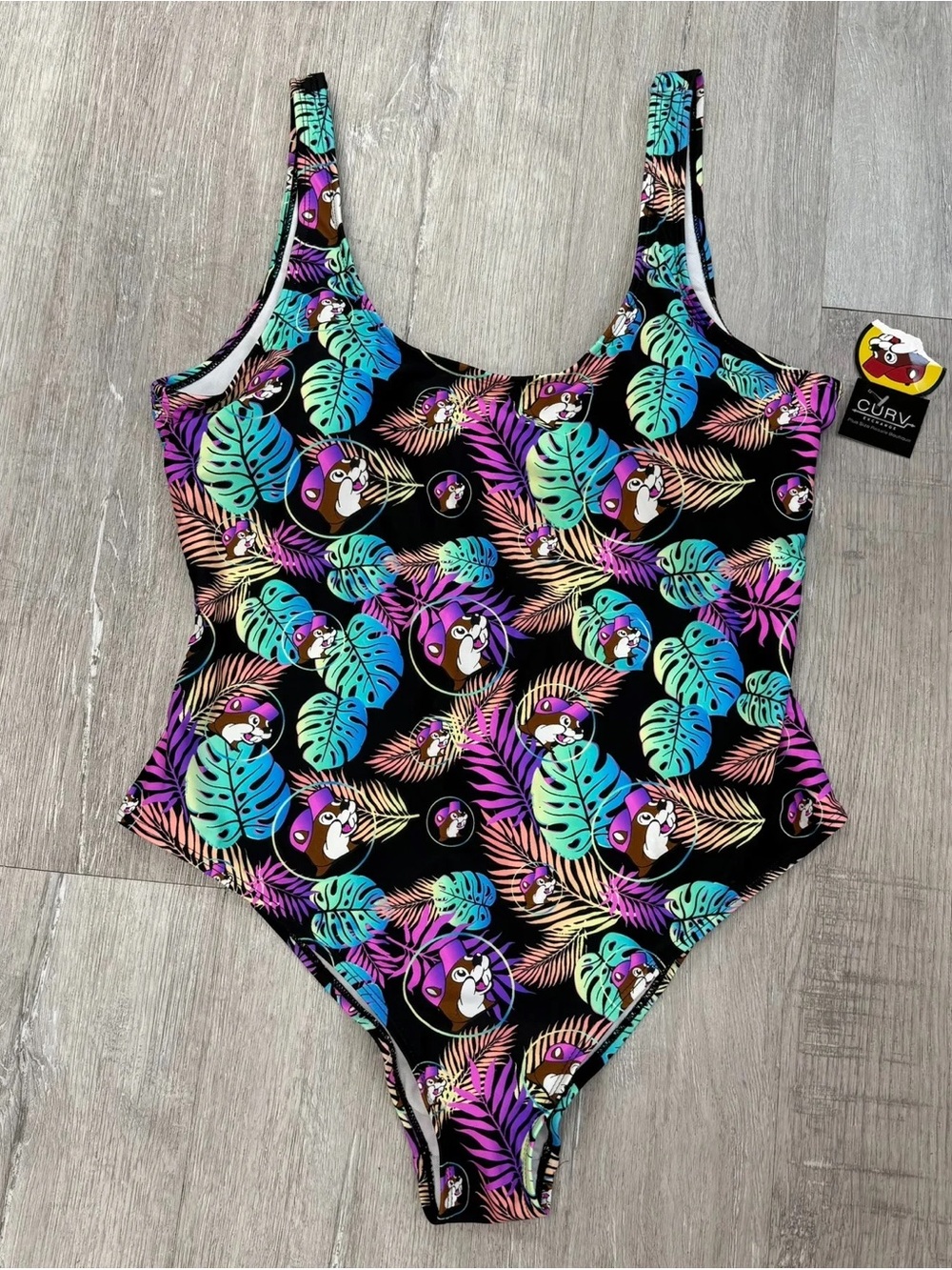 Buc-ees Multicolor Neon Tropical One Piece Swimsuit - New! - Size XL
